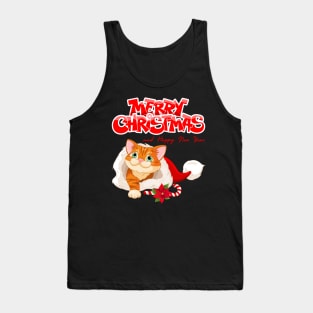 Red Cute Cartoon Cat with Candy Cane Christmas Tank Top